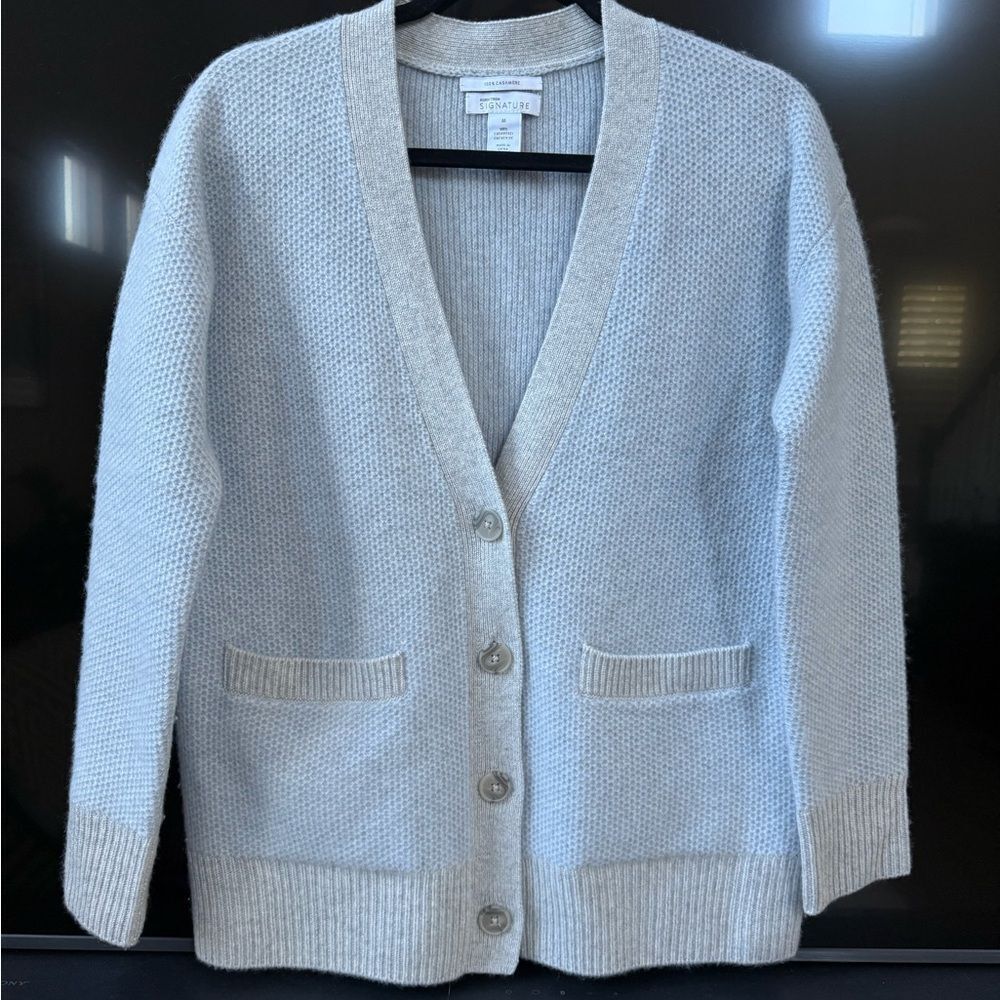 Nordstrom’s Signature Cashmere Cardigan Waffle Knot Two Tone Pockets
